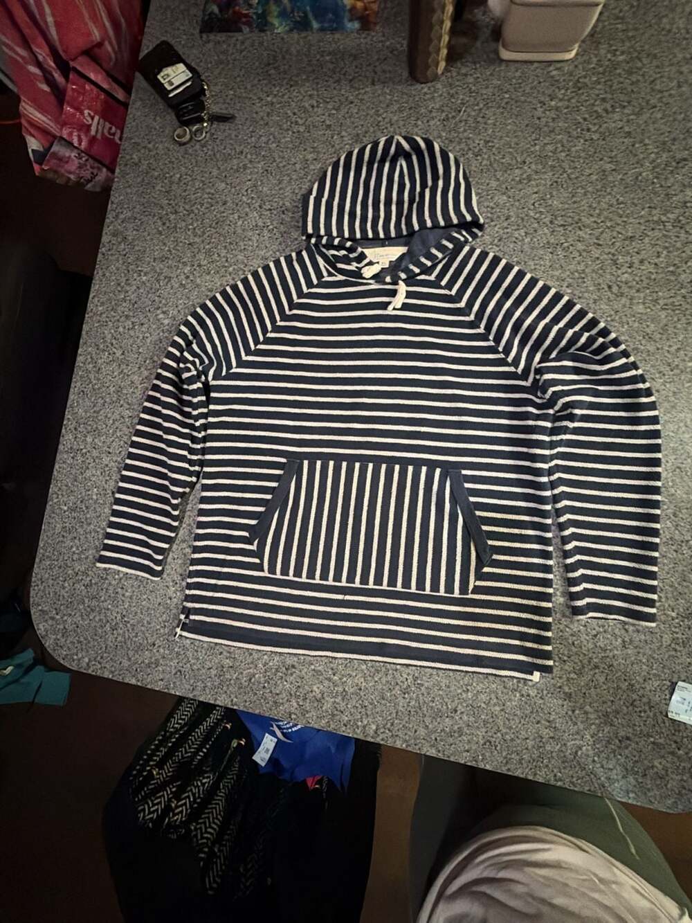 J. Crew Knit Goods Hoodie Size XL Navy White Striped Pullover